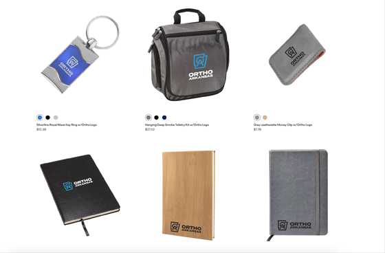 Listing of various branded promotional items